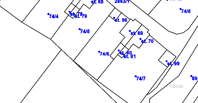 Parcela st. 74/6 v KÚ Kurojedy, Katastrální mapa