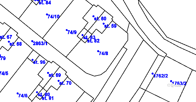 Parcela st. 74/8 v KÚ Kurojedy, Katastrální mapa