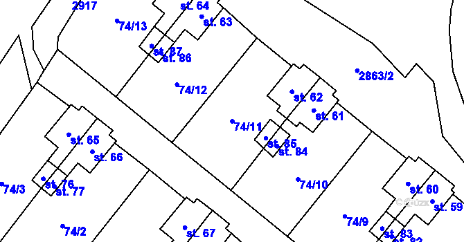 Parcela st. 74/11 v KÚ Kurojedy, Katastrální mapa