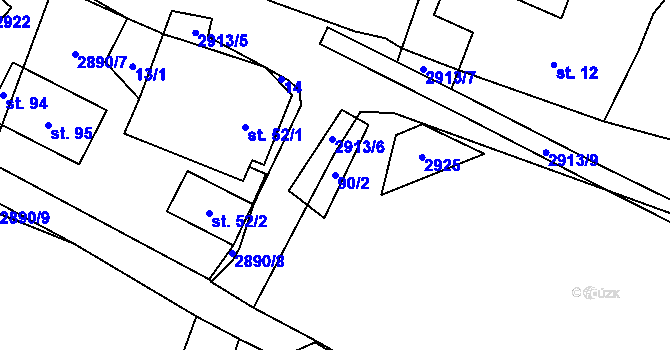 Parcela st. 90/2 v KÚ Kurojedy, Katastrální mapa
