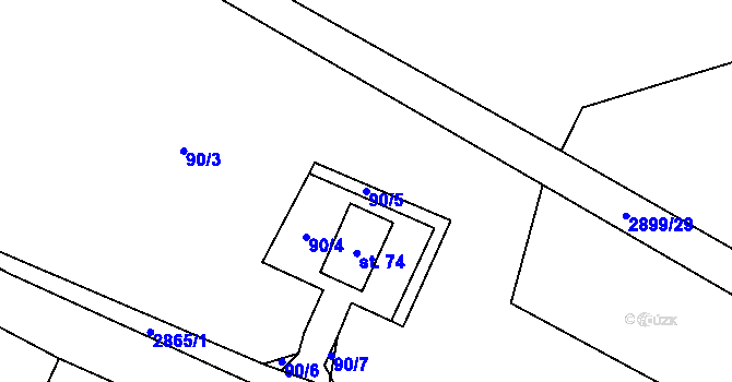Parcela st. 90/5 v KÚ Kurojedy, Katastrální mapa