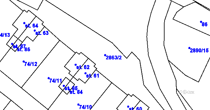 Parcela st. 2863/2 v KÚ Kurojedy, Katastrální mapa