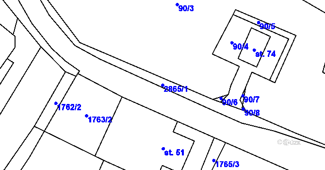 Parcela st. 2865/1 v KÚ Kurojedy, Katastrální mapa