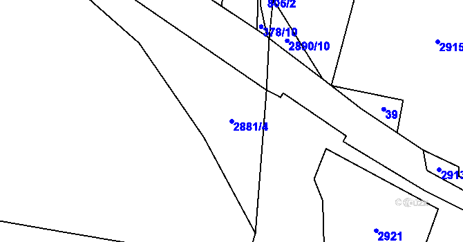 Parcela st. 2881/4 v KÚ Kurojedy, Katastrální mapa