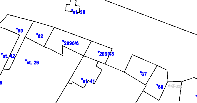 Parcela st. 2890/3 v KÚ Kurojedy, Katastrální mapa
