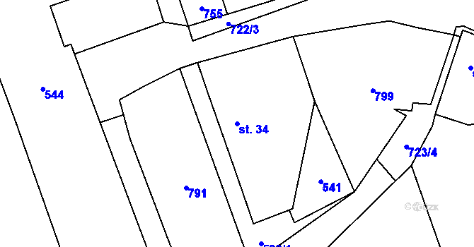 Parcela st. 34 v KÚ Málkovice, Katastrální mapa