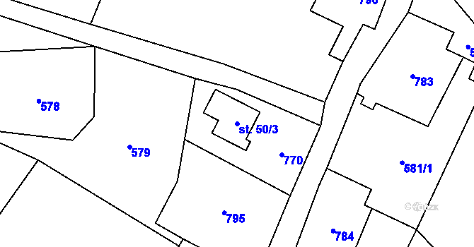 Parcela st. 50/3 v KÚ Málkovice, Katastrální mapa