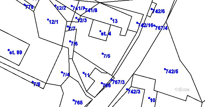 Parcela st. 7/5 v KÚ Málkovice, Katastrální mapa