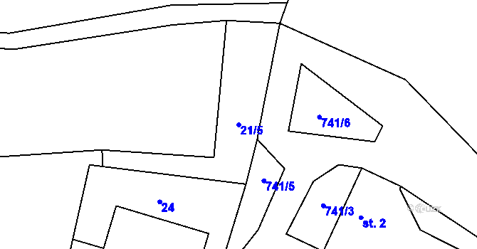 Parcela st. 21/5 v KÚ Málkovice, Katastrální mapa