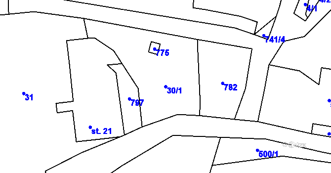 Parcela st. 30/1 v KÚ Málkovice, Katastrální mapa
