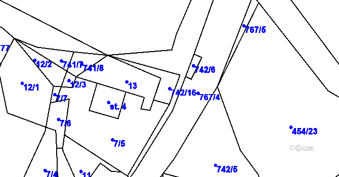 Parcela st. 742/16 v KÚ Málkovice, Katastrální mapa