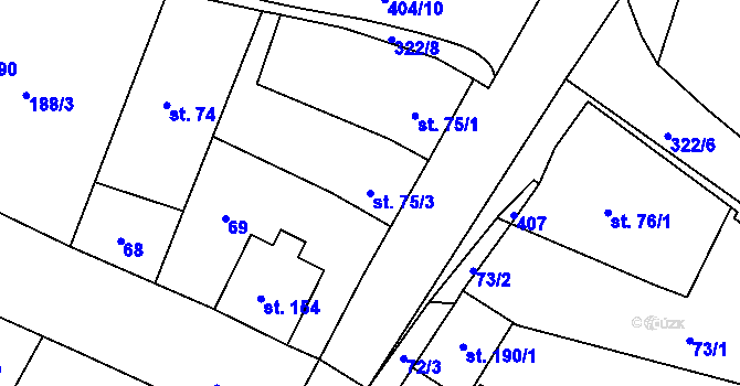 Parcela st. 75/3 v KÚ Kurovice, Katastrální mapa