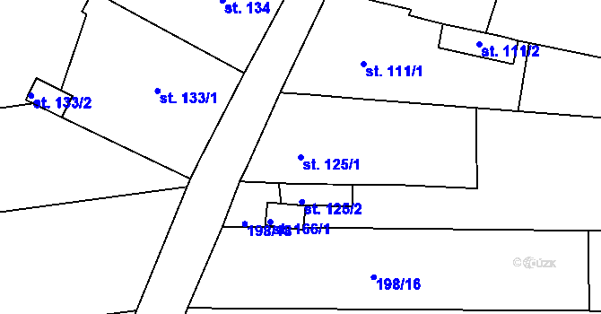 Parcela st. 125/1 v KÚ Kurovice, Katastrální mapa