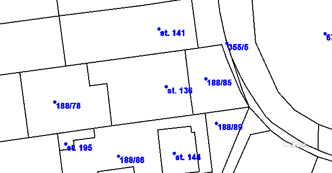 Parcela st. 136 v KÚ Kurovice, Katastrální mapa