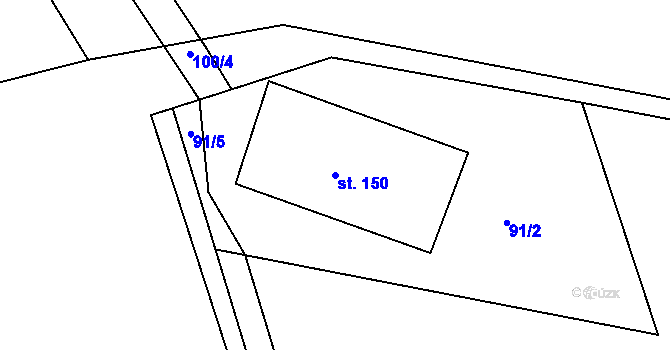 Parcela st. 150 v KÚ Kurovice, Katastrální mapa