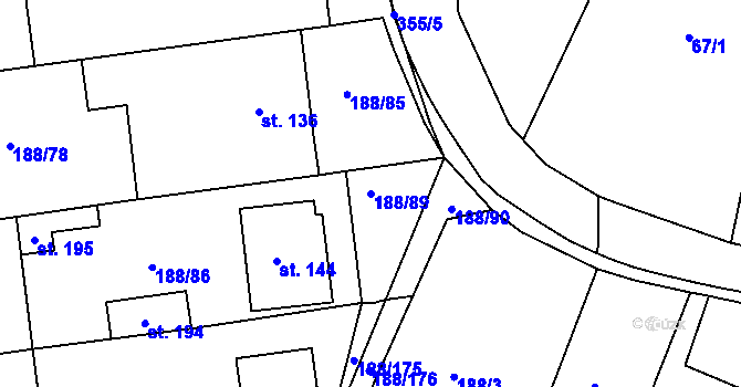 Parcela st. 188/89 v KÚ Kurovice, Katastrální mapa