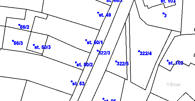 Parcela st. 322/3 v KÚ Kurovice, Katastrální mapa
