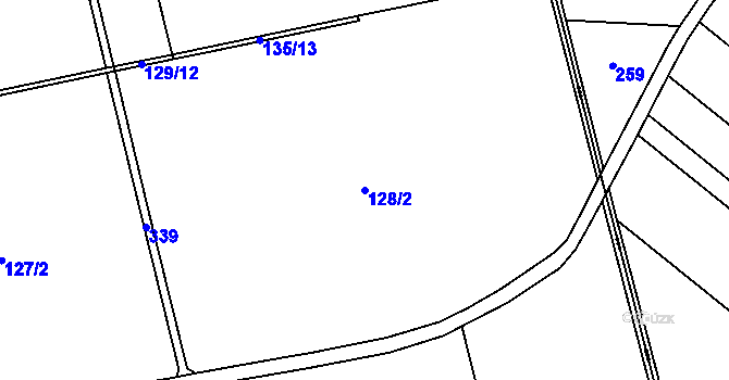 Parcela st. 128/2 v KÚ Kurovice, Katastrální mapa
