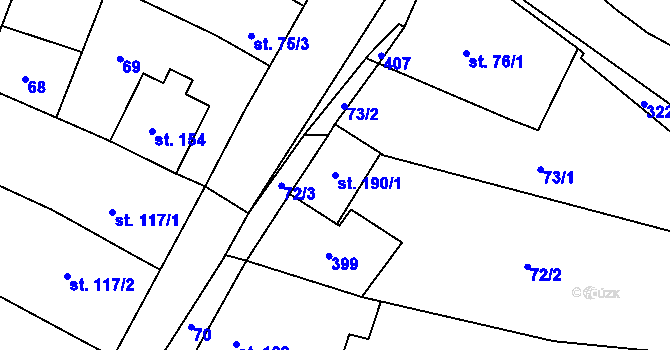 Parcela st. 190/1 v KÚ Kurovice, Katastrální mapa