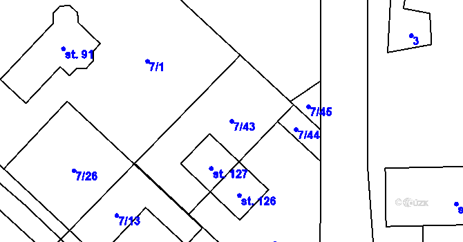 Parcela st. 7/43 v KÚ Kuří u Říčan, Katastrální mapa
