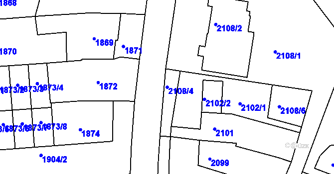 Parcela st. 2108/4 v KÚ Kuřim, Katastrální mapa