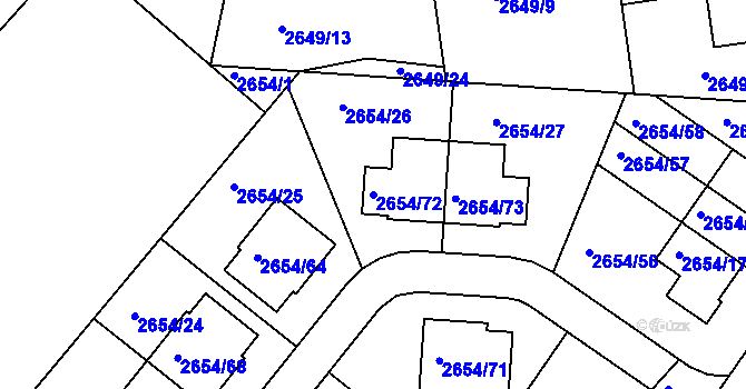 Parcela st. 2654/72 v KÚ Kuřim, Katastrální mapa
