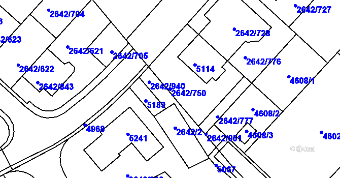 Parcela st. 2642/750 v KÚ Kuřim, Katastrální mapa