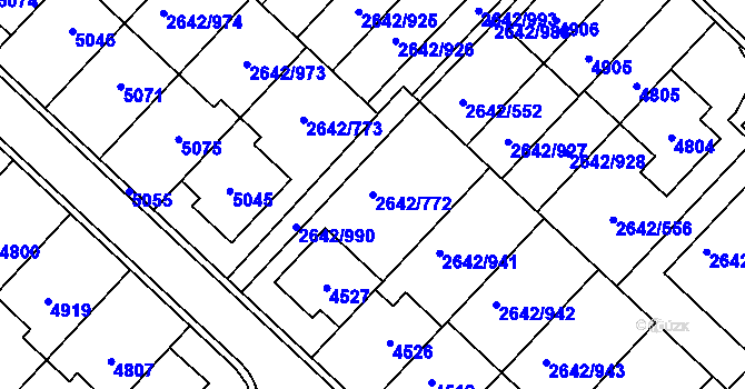 Parcela st. 2642/772 v KÚ Kuřim, Katastrální mapa