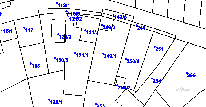 Parcela st. 249/1 v KÚ Kuřim, Katastrální mapa