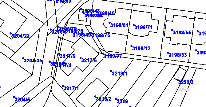 Parcela st. 3198/77 v KÚ Kuřim, Katastrální mapa