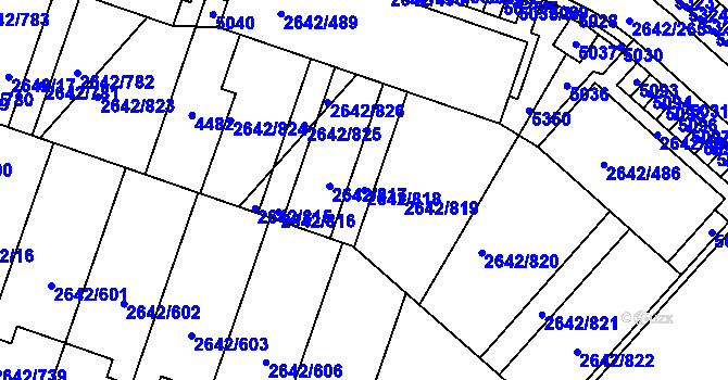 Parcela st. 2642/818 v KÚ Kuřim, Katastrální mapa