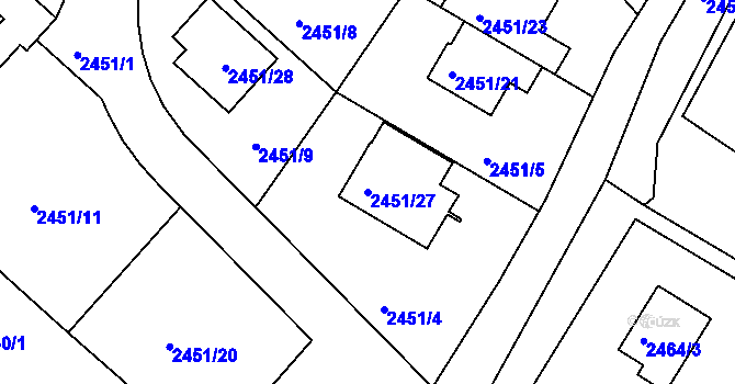 Parcela st. 2451/27 v KÚ Kuřim, Katastrální mapa