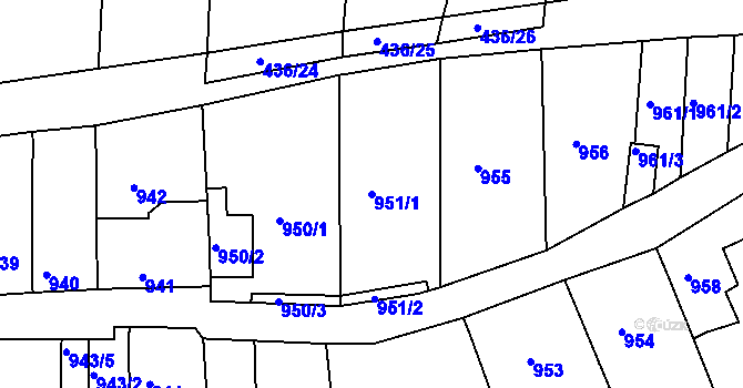 Parcela st. 951/1 v KÚ Kuřim, Katastrální mapa