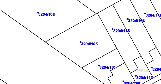 Parcela st. 3204/105 v KÚ Kuřim, Katastrální mapa
