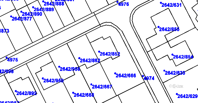 Parcela st. 2642/852 v KÚ Kuřim, Katastrální mapa
