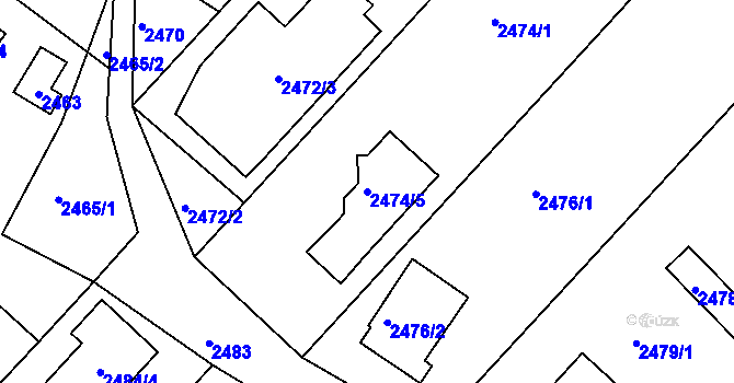 Parcela st. 2474/5 v KÚ Kuřim, Katastrální mapa