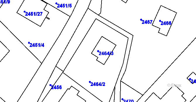 Parcela st. 2464/3 v KÚ Kuřim, Katastrální mapa