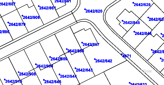 Parcela st. 2642/857 v KÚ Kuřim, Katastrální mapa