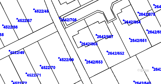 Parcela st. 2642/865 v KÚ Kuřim, Katastrální mapa