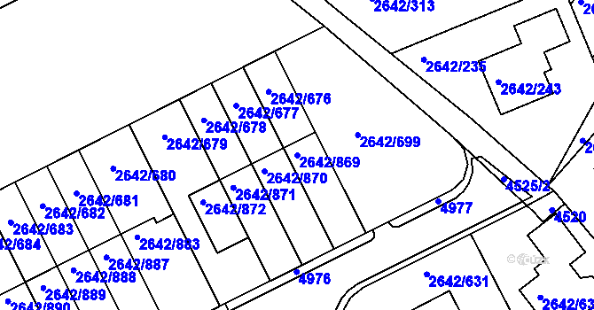 Parcela st. 2642/869 v KÚ Kuřim, Katastrální mapa