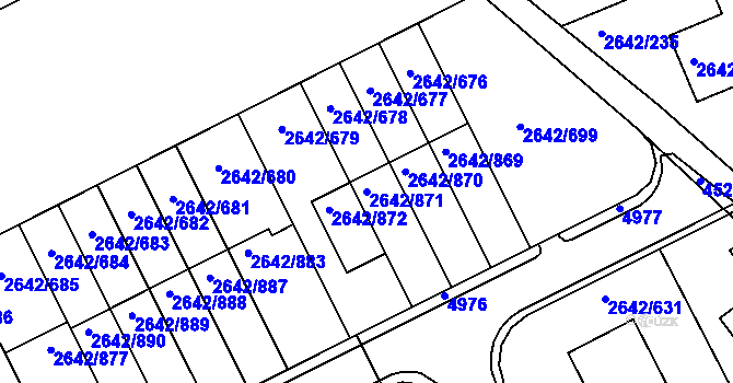 Parcela st. 2642/871 v KÚ Kuřim, Katastrální mapa