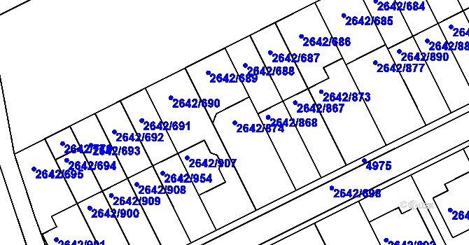 Parcela st. 2642/874 v KÚ Kuřim, Katastrální mapa