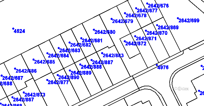 Parcela st. 2642/883 v KÚ Kuřim, Katastrální mapa