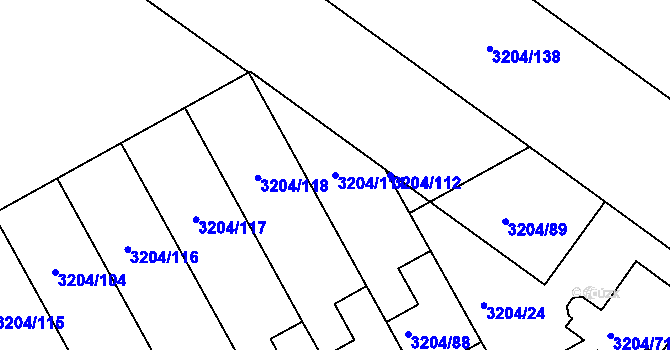 Parcela st. 3204/111 v KÚ Kuřim, Katastrální mapa