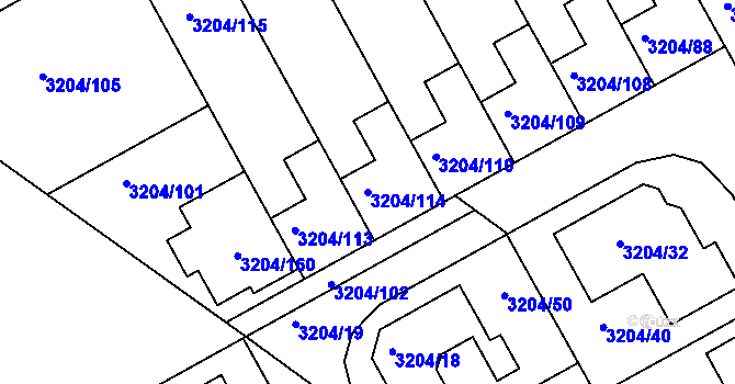 Parcela st. 3204/114 v KÚ Kuřim, Katastrální mapa