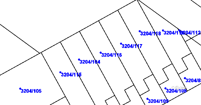 Parcela st. 3204/116 v KÚ Kuřim, Katastrální mapa