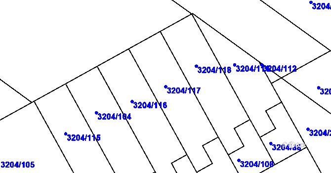 Parcela st. 3204/117 v KÚ Kuřim, Katastrální mapa