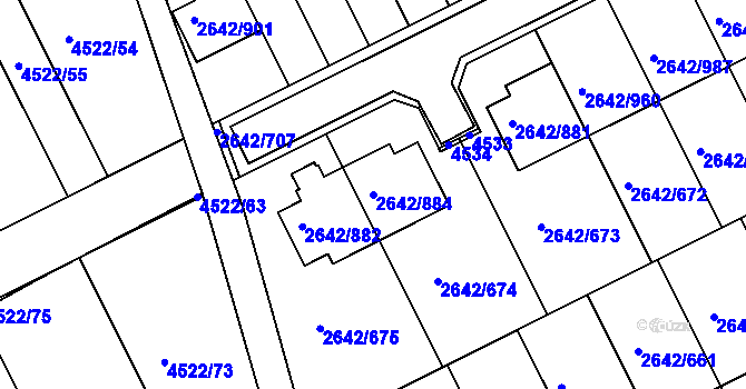 Parcela st. 2642/884 v KÚ Kuřim, Katastrální mapa