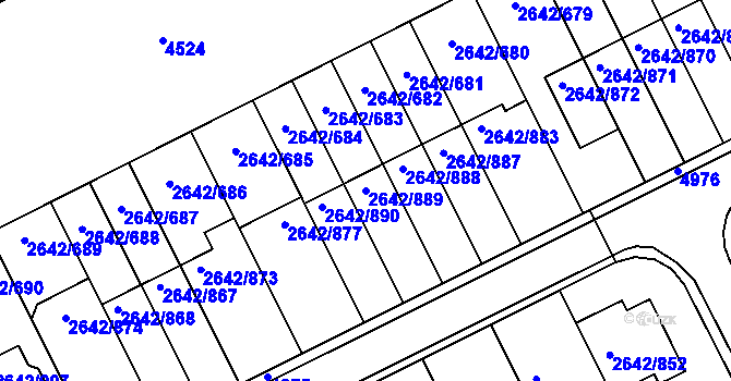 Parcela st. 2642/889 v KÚ Kuřim, Katastrální mapa