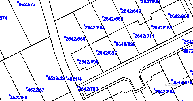 Parcela st. 2642/897 v KÚ Kuřim, Katastrální mapa